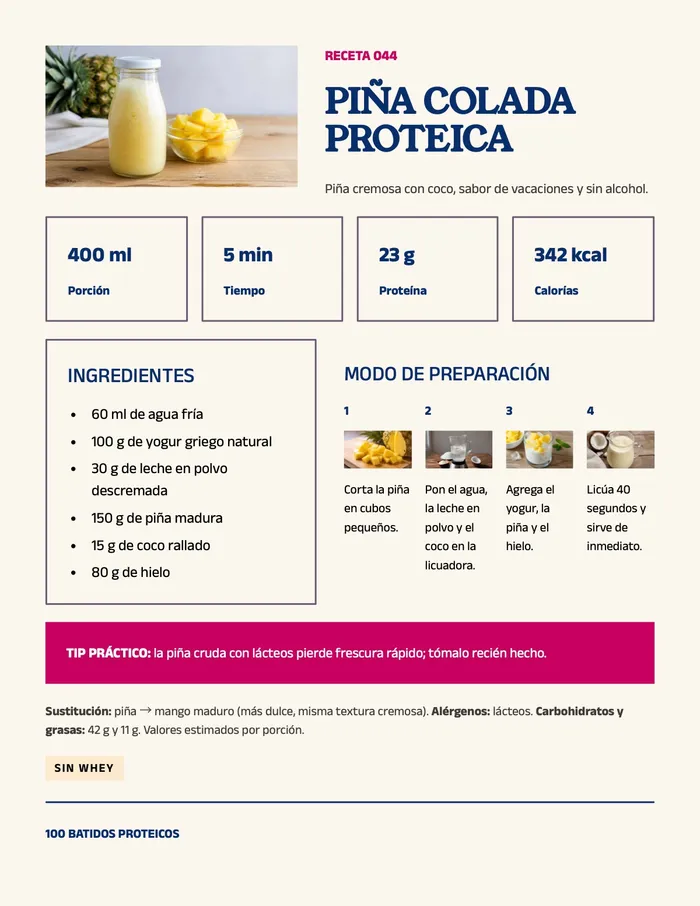 Página del e-book: Piña Colada Proteica